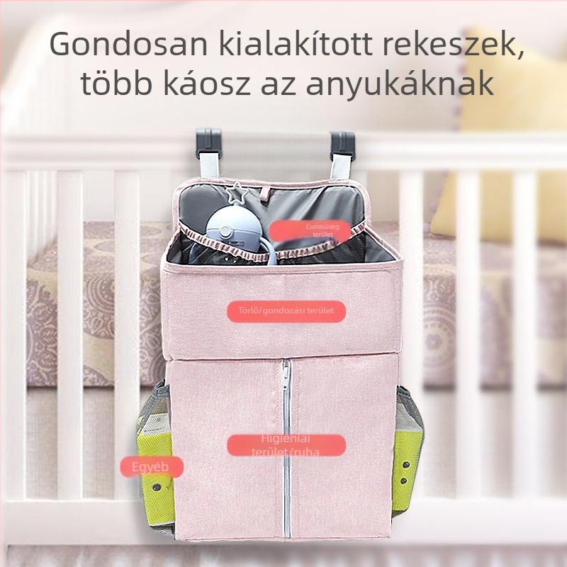 Babaágy akasztó táska, ágyneműtartó táska, multifunkcionális pelenkázótáska, baba pelenkázótáska, kosár, ágy melletti tárolótáska