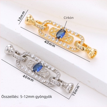 Könnyű luxus téglalap alakú kék cirkónium gyöngy pulóverlánc nyaklánc összekötő csattal barkács kiegészítők gyöngy ékszer csat záró csat