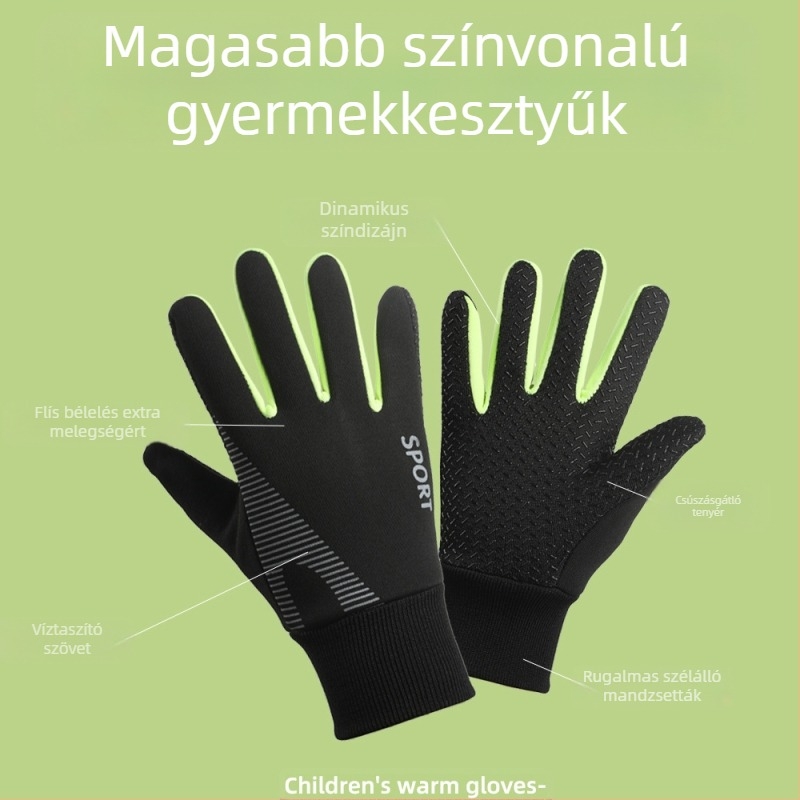 Gyerekkesztyűk fiúknak, szélálló, síelésre, hóesésre, vízálló, polár béléssel, csúszásmentes, téli, fiúknak való, meleg kerékpáros kesztyűk