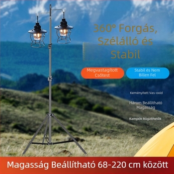 Kültéri kemping alumínium ötvözet lámpaállvány összecsukható, állítható hordozható kempinglámpa oszlophorog-akasztó mobil kempingkonzol
