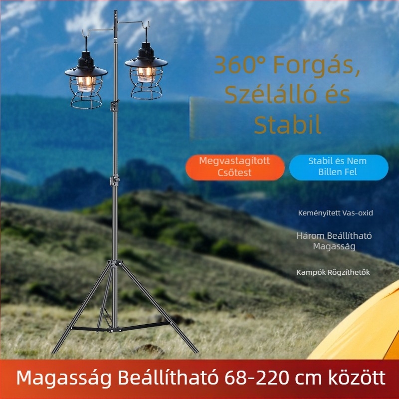 Kültéri kemping alumínium ötvözet lámpaállvány összecsukható, állítható hordozható kempinglámpa oszlophorog-akasztó mobil kempingkonzol