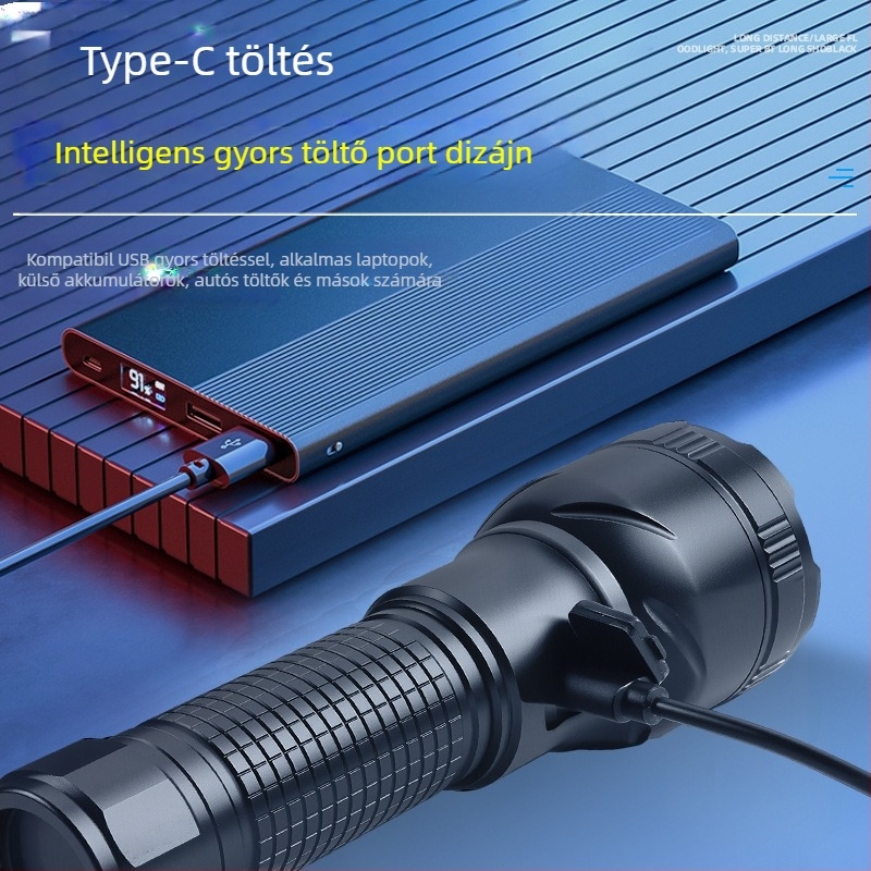 Erős fényű LED-es zseblámpa, ultrafényes, nagy hatótávolságú, nagy teljesítményű, ultrahosszú akkumulátor-élettartamú, újratölthető, kültéri túrázáshoz, vészvilágítással, zseblámpa