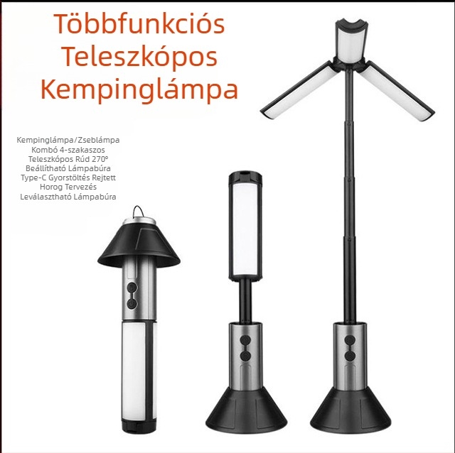 Határokon átnyúló, erős fényű, háromlevelű COB kempinglámpa mágnessel, összecsukható tartóval, multifunkcionális kültéri munkalámpával