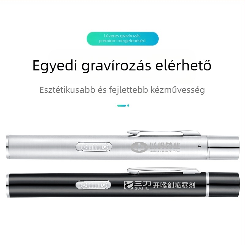 Újratölthető kettős fényforrású tanuló toll sárga fény fehér fény orvosi szájüregi ellenőrző lámpa rozsdamentes acél reggeli ellenőrző toll lámpa zseblámpa
