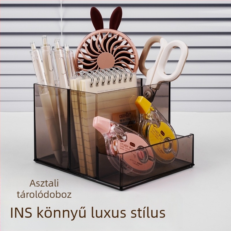 Többfunkciós akril asztali nagy kapacitású tolltartó diáki irodába mobiltelefon-tartó írószertároló kreatív tárolás