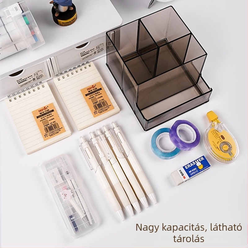 Többfunkciós akril asztali nagy kapacitású tolltartó diáki irodába mobiltelefon-tartó írószertároló kreatív tárolás