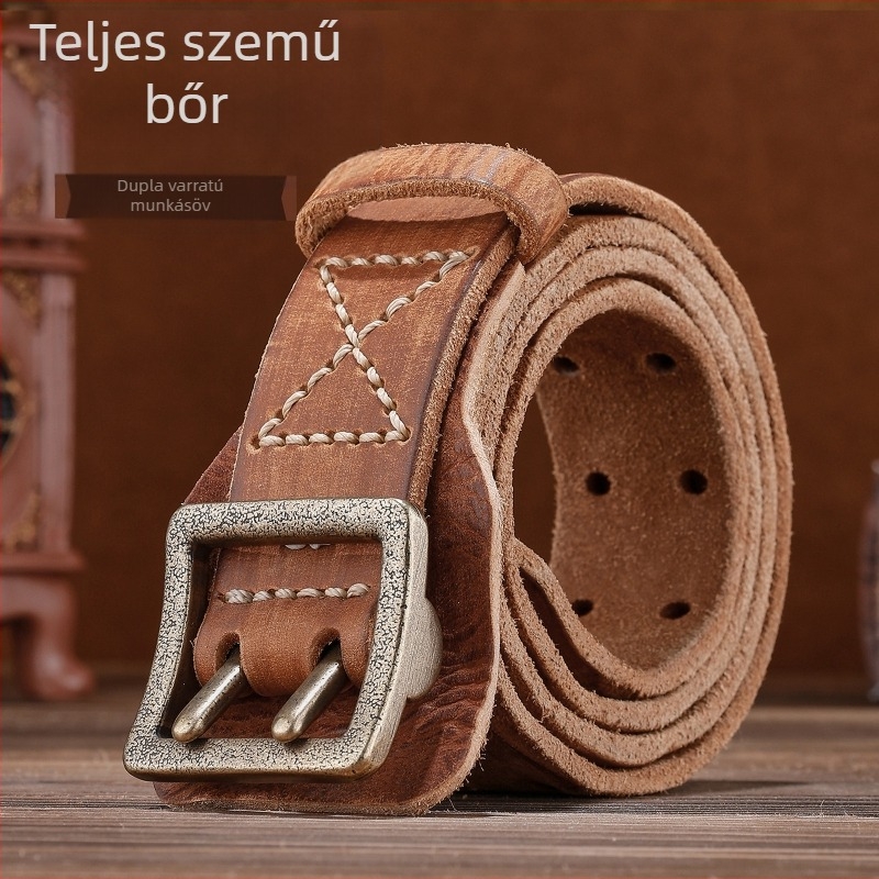 Férfi öv exkluzív érzettel, sokoldalú marhabőr első réteg, vintage varrás, alkalmas munkaruhához és hétköznapi stílushoz, retró öv
