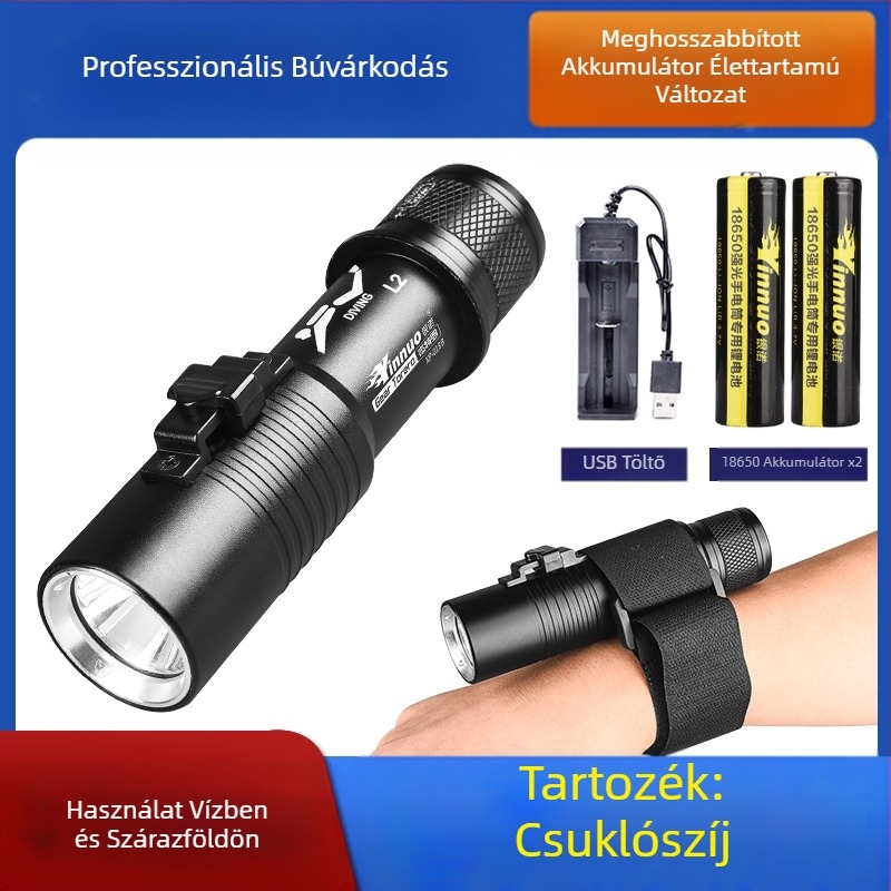 Búvárkodáshoz való zseblámpa töltés víz alatt professzionális mágneses kapcsolóvilágítással erős fényű, vízálló, speciális, szuperfényes kültéri lámpák
