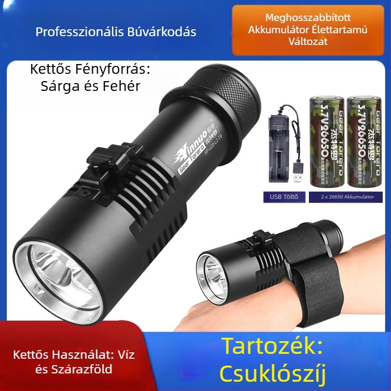 Búvárkodáshoz való zseblámpa töltés víz alatt professzionális mágneses kapcsolóvilágítással erős fényű, vízálló, speciális, szuperfényes kültéri lámpák