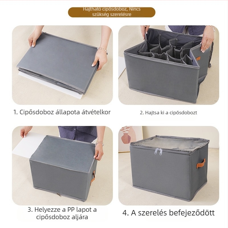 Határokon átnyúló tárolódoboz Összecsukható szövetből készült porálló cipőtároló doboz fedéllel Többfunkciós rekeszes tárolódoboz