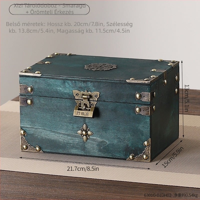 Retro fa zárható asztali tárolódoboz fa doboz háztartási kellékek tárolására fotózási kellékek nosztalgikus díszek