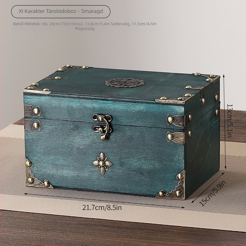 Retro fa zárható asztali tárolódoboz fa doboz háztartási kellékek tárolására fotózási kellékek nosztalgikus díszek