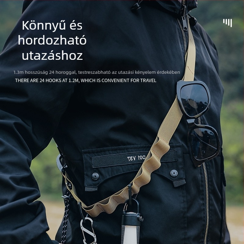 Kültéri kempingezéshez való függőkötél, multifunkcionális, tetszőleges öv, állítható hosszú, keresztpántos hátizsák, függőöv, ponyvatartó nyakpánt