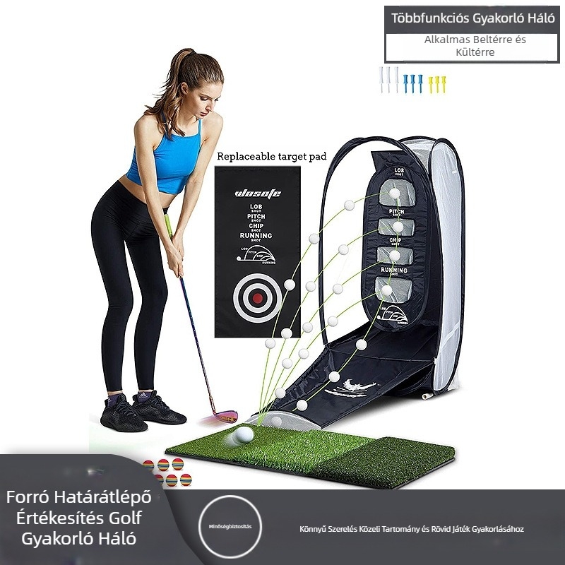Golf gyakorlóháló lendítő rúd vágóháló beltéri és kültéri összecsukható küzdőketrec küzdőpaddal
