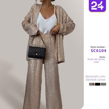 2025 tavaszi új, határokon átnyúló európai és amerikai háromszínű flitteres kis öltöny, magas derekú, divatos, lezser nadrág, kétrészes öltöny