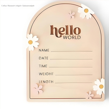 Határokon átnyúló, raktáron, baba, fából készült, Hello World, újszülött születési bejelentés, kézzel írott kellékek, mérföldkő kártya