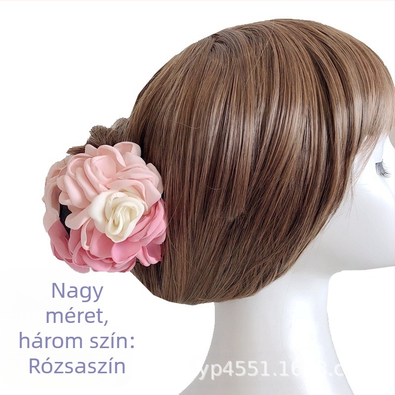 Új, háromszínű, kézzel készített, forró szélű, rózsavirágos, nagyméretű, női stílusú hajcsat, hajcsat