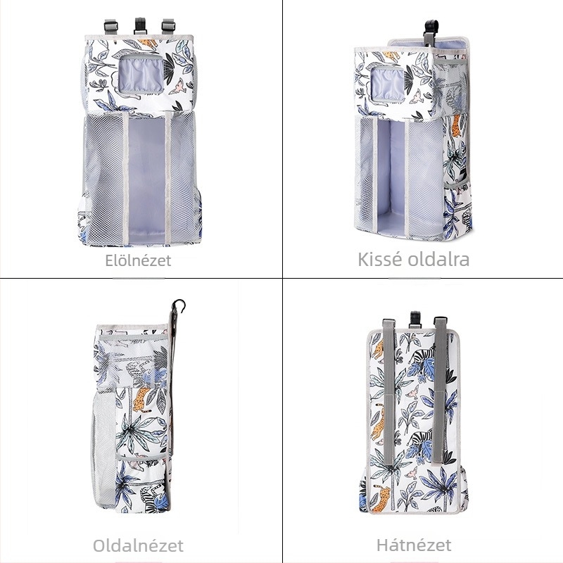 Hordozható baba ágy melletti akasztótáska, többfunkciós babaágy tárolótáska, nagy kapacitású, rendszerező akasztótáska, ágy elülső tároló akasztótáska