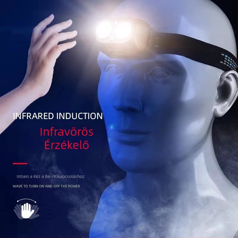 Indukciós fejlámpa erős fénnyel, ultrafényes fejre szerelhető, hosszú élettartamú lítium akkumulátoros fejlámpa horgászathoz, szabadtéri felfedezéshez, bányászati lámpához, zseblámpához