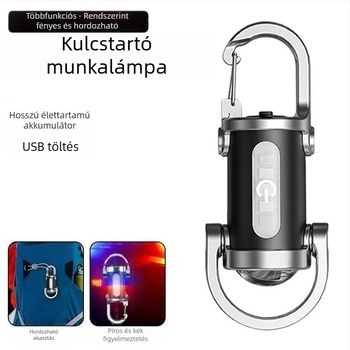 mini zseblámpa akasztóval kulcstartóval kültéri erős fényű, poliészter LED-es világítással, zseblámpával