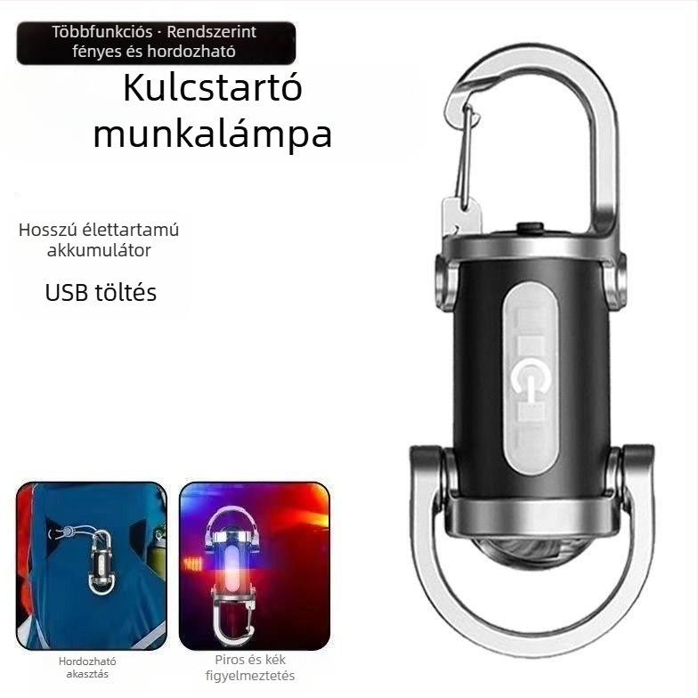 mini zseblámpa akasztóval kulcstartóval kültéri erős fényű, poliészter LED-es világítással, zseblámpával