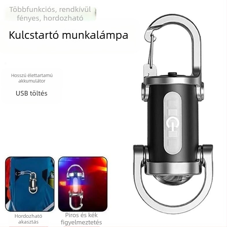 mini zseblámpa akasztóval kulcstartóval kültéri erős fényű, poliészter LED-es világítással, zseblámpával