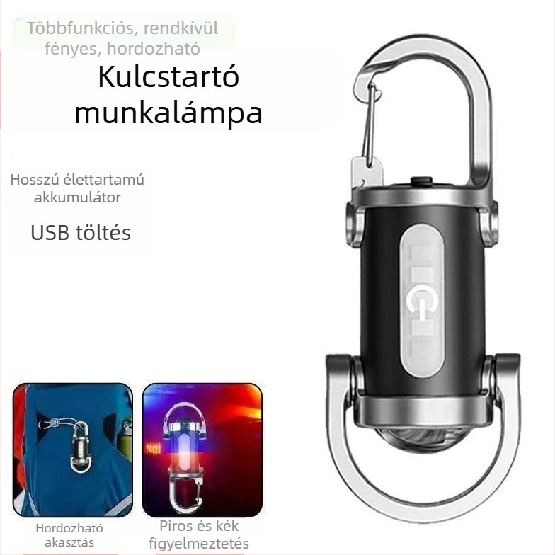 mini zseblámpa akasztóval kulcstartóval kültéri erős fényű, poliészter LED-es világítással, zseblámpával