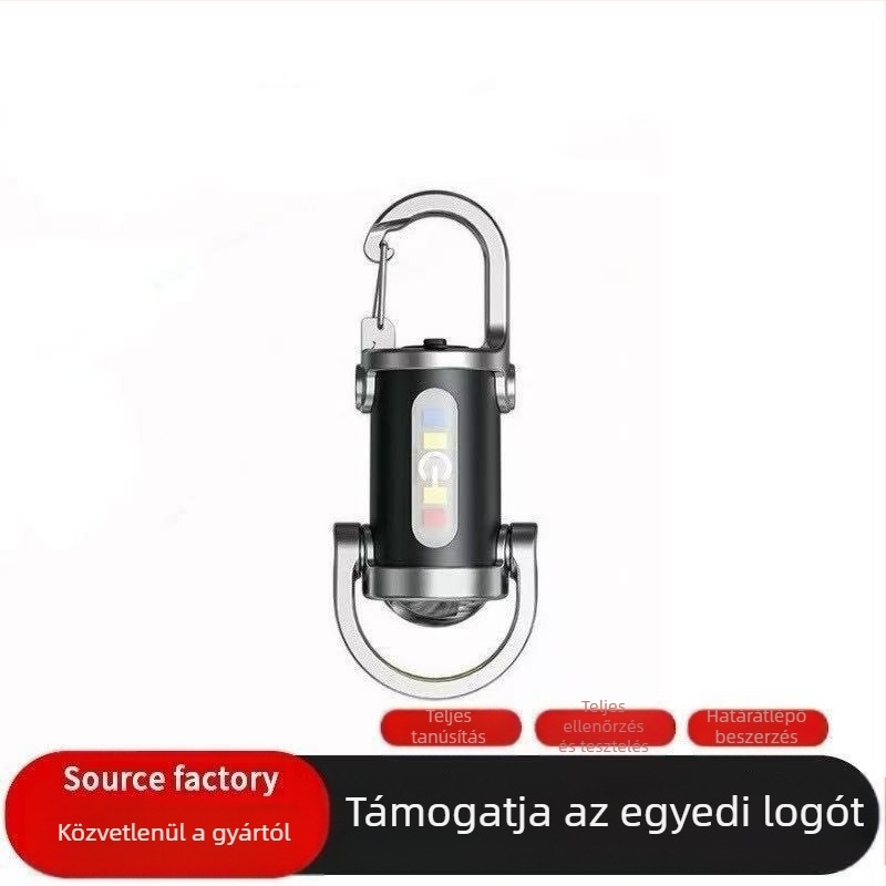 mini zseblámpa akasztóval kulcstartóval kültéri erős fényű, poliészter LED-es világítással, zseblámpával