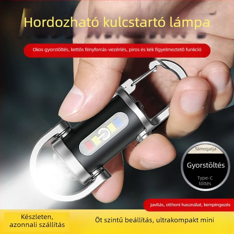 mini zseblámpa akasztóval kulcstartóval kültéri erős fényű, poliészter LED-es világítással, zseblámpával