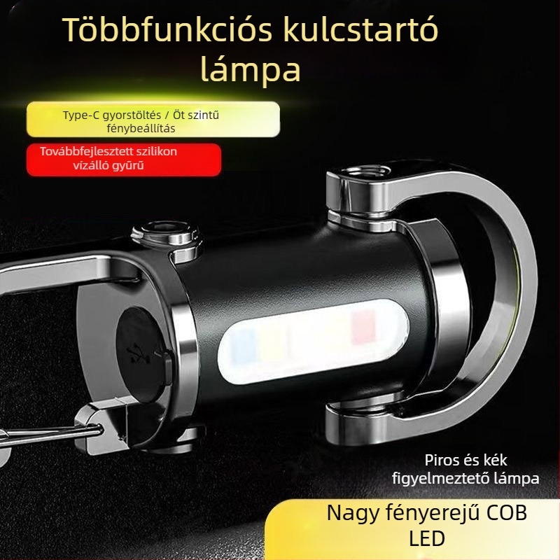 mini zseblámpa akasztóval kulcstartóval kültéri erős fényű, poliészter LED-es világítással, zseblámpával