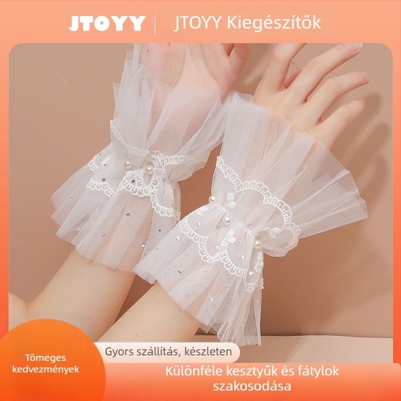 Menyasszonyi, esküvői, kis ujjú, menyasszonyi, koszorúslány, esküvői kesztyű, csipke, rövid Lolita, gyönyörű, ujjatlan hálós kesztyű