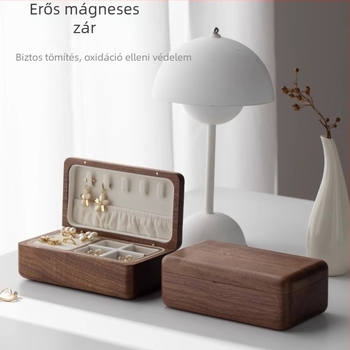 Fekete diófa ékszerdoboz esküvői ajándék kompakt háromrészes arany nyaklánc hardver karkötő tömörfa ékszertároló doboz
