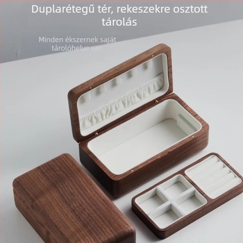 Fekete diófa ékszerdoboz esküvői ajándék kompakt háromrészes arany nyaklánc hardver karkötő tömörfa ékszertároló doboz