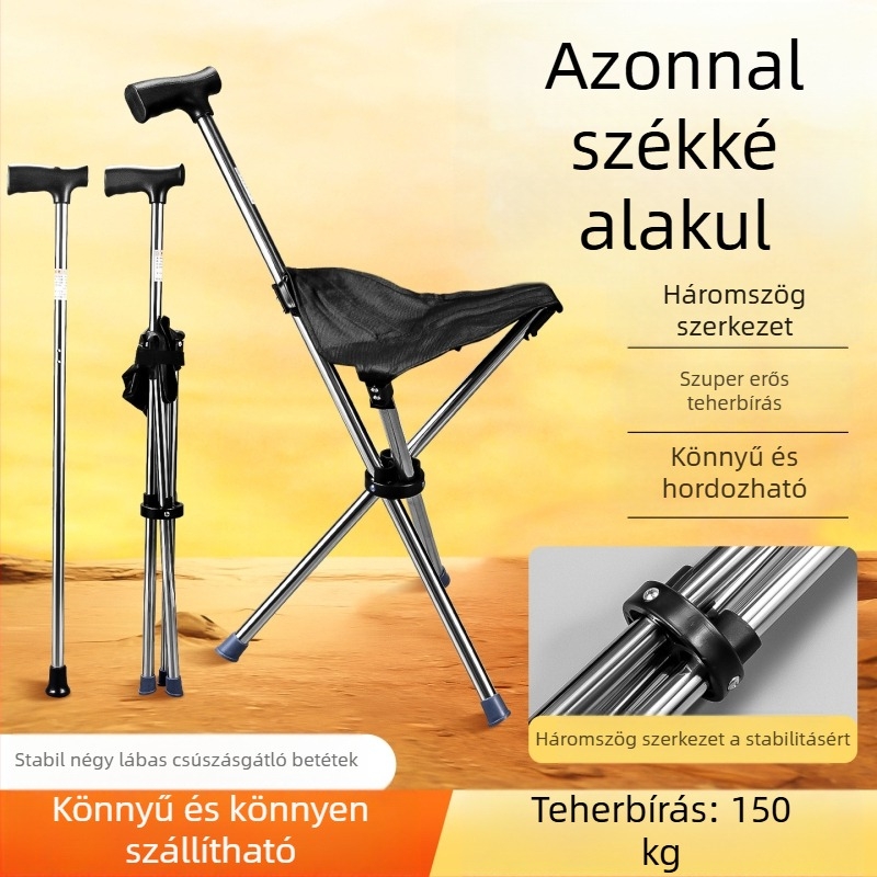 Az univerzális, hordozható kültéri mankószék harmadik generációja, multifunkcionális, összecsukható, kettős célú sétabotszék és mankószék idősek számára
