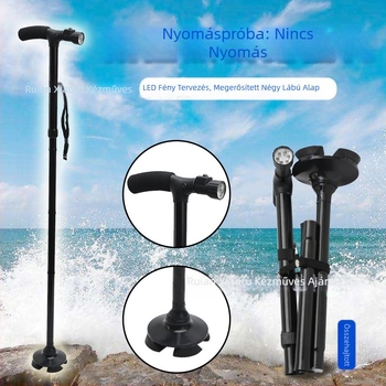 Csúszásgátló sétabot, négylábú mankók, alumíniumötvözetből készült teleszkópos összecsukható könnyű mankók, többfunkciós mankók könnyű beállítással