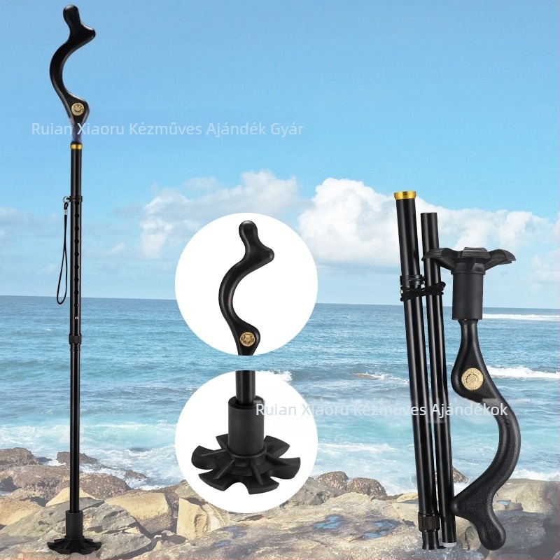 Csúszásgátló sétabot, négylábú mankók, alumíniumötvözetből készült teleszkópos összecsukható könnyű mankók, többfunkciós mankók könnyű beállítással