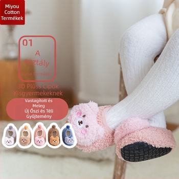 Miyou pamut őszi-téli új, háromdimenziós, korall színű, macibaba mintás, bársonyból bélelt, csúszásmentes padlózokni