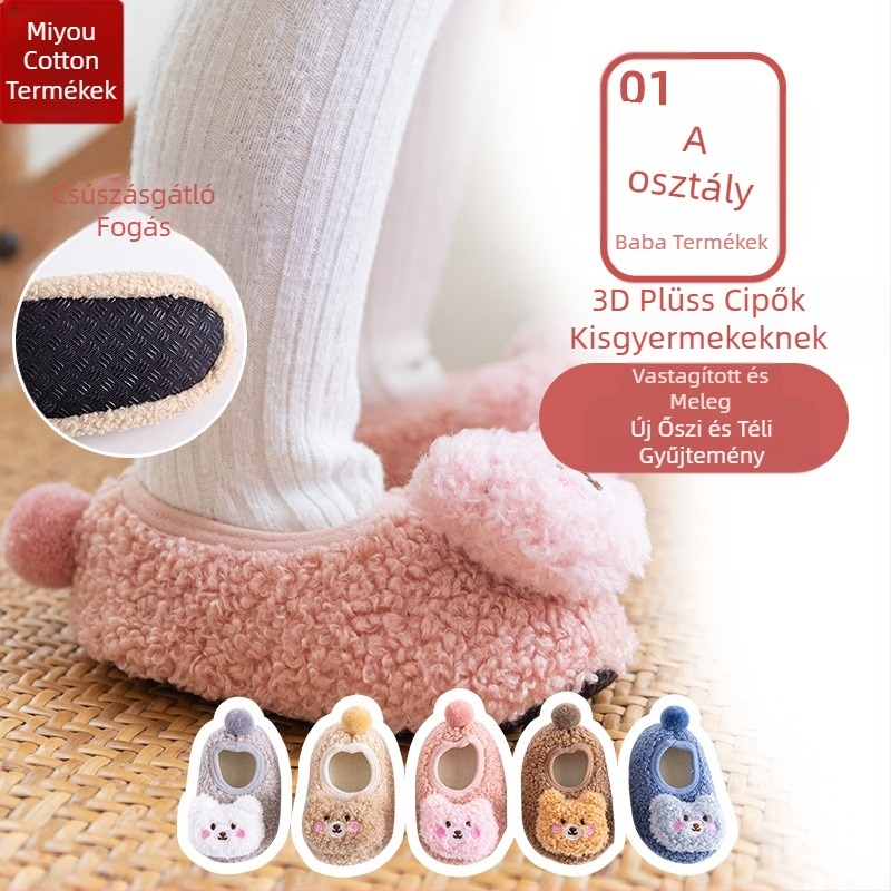 Miyou pamut őszi-téli új, háromdimenziós, korall színű, macibaba mintás, bársonyból bélelt, csúszásmentes padlózokni