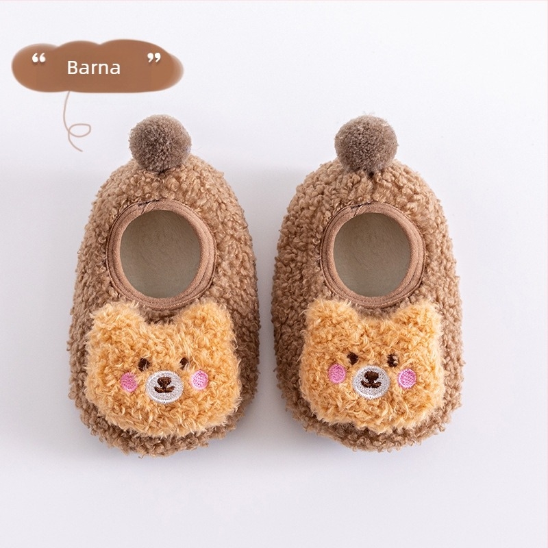 Miyou pamut őszi-téli új, háromdimenziós, korall színű, macibaba mintás, bársonyból bélelt, csúszásmentes padlózokni