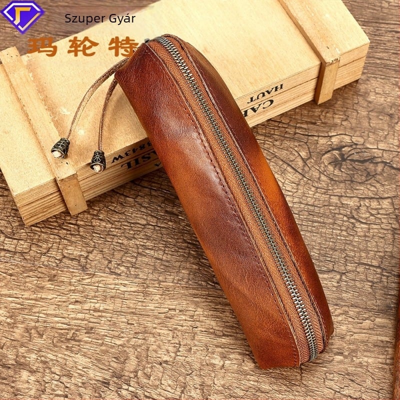 Malute növényi cserzésű bőr tolltartó, egyszerű, divatos szemüvegtok, modern stílusú írószertáska, ceruzatartó táska, valódi bőr tolltartó