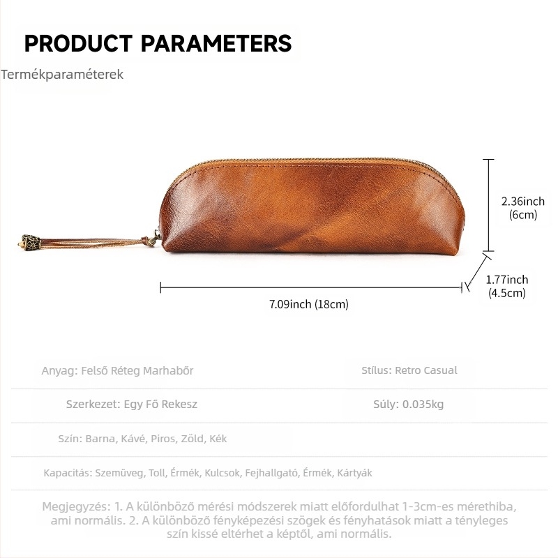 Malute növényi cserzésű bőr tolltartó, egyszerű, divatos szemüvegtok, modern stílusú írószertáska, ceruzatartó táska, valódi bőr tolltartó