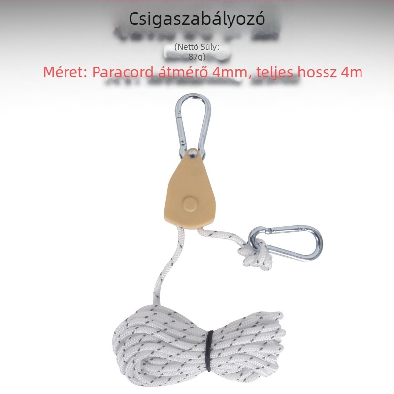 Kültéri csigaszabályozó sátortartó fém emelőcsiga fényvisszaverő szélkötél vastag lombkorona esernyőkötél 4mm