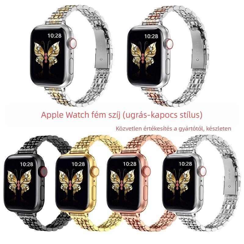 Apple iWatch Seven Beads kis férfi derék rozsdamentes acél szíj Applewatch összecsukható csattal fém óraszíj