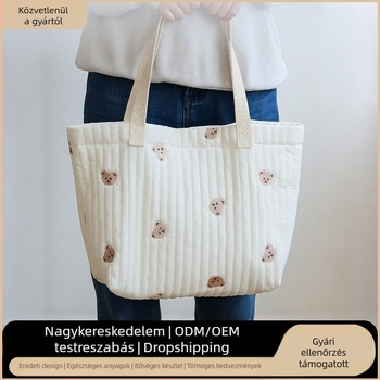 Japán és koreai tiszta pamut nagy kapacitású anyuka táska tároló kézitáska egyszerű nagy kapacitású hónaljtáska anya és baba lányoknak hétköznapi táska