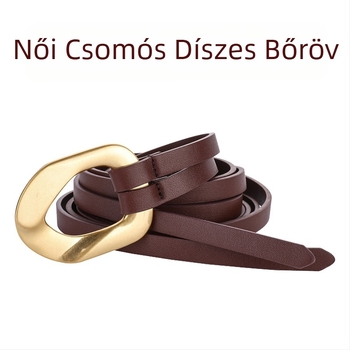 Újszerű női csomós csatos vékony öv, női ruha, karcsúsított derékvédő, hosszú öv, divatos arany csatos marhabőr öv