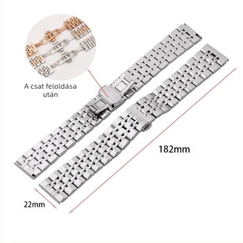 Új, hét szálú rozsdamentes acél szíj Samsung Galaxy Watch pillangós csattal, 12-24 mm-es ívvel