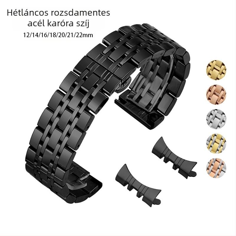 Új, hét szálú rozsdamentes acél szíj Samsung Galaxy Watch pillangós csattal, 12-24 mm-es ívvel