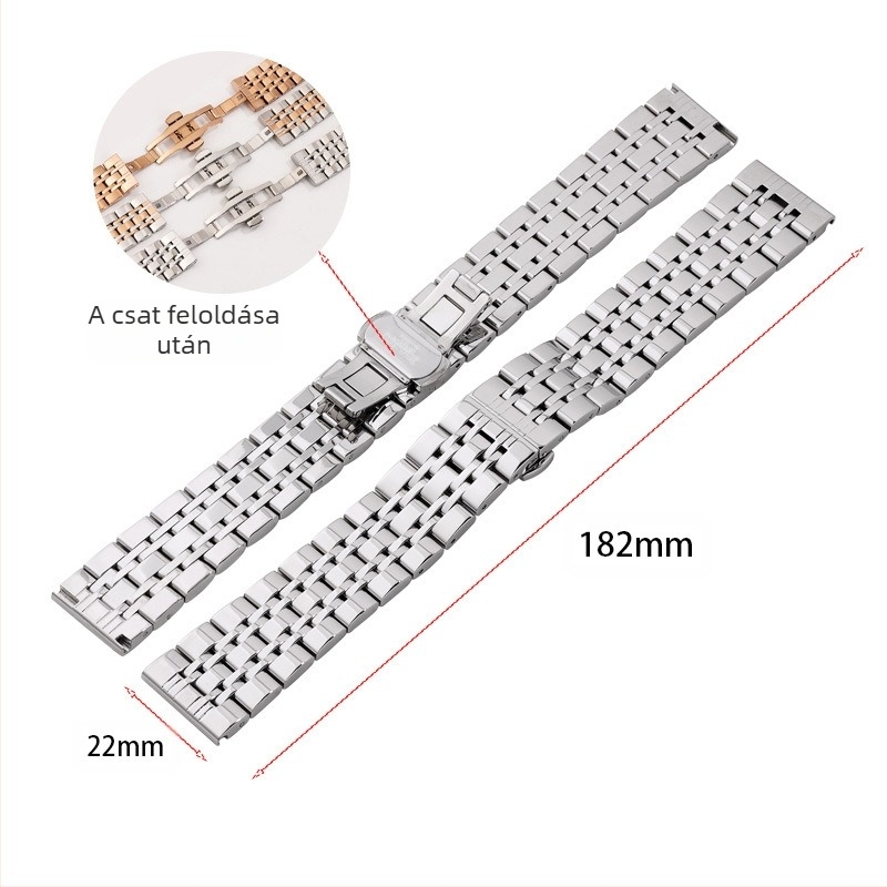 Új, hét szálú rozsdamentes acél szíj Samsung Galaxy Watch pillangós csattal, 12-24 mm-es ívvel