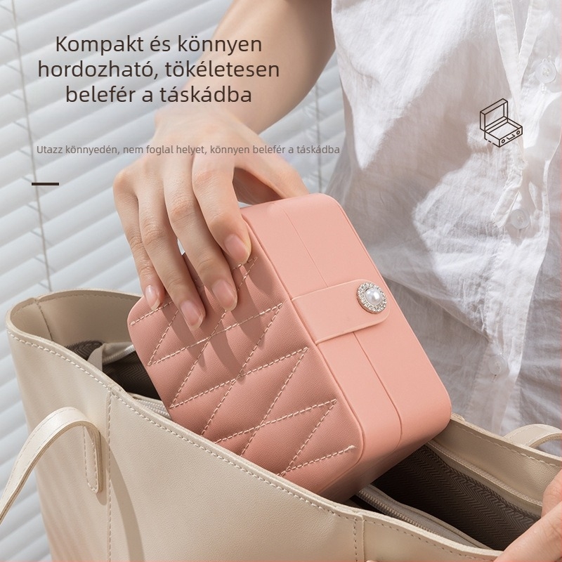PU bőr tükör ékszerdoboz hordozható ékszer csomagoló doboz kis gyűrű fülbevaló ékszer tároló doboz koreai stílusban