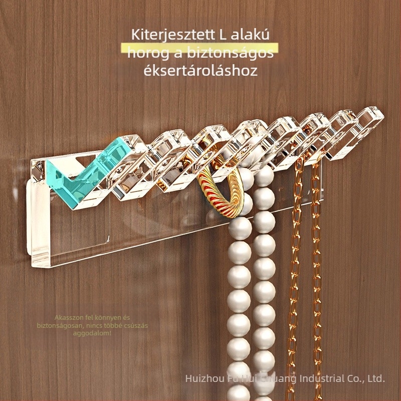 Tükrös szekrényajtó hátuljára akasztható láncos tárolóállvány, kézi láncos fülbevaló, összekapcsolt soros akasztók, gubancolódásgátló, falra szerelhető, fúrásmentes ékszerállvány